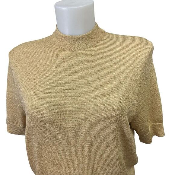 St. John Basics Gold Metallic Santana Knit Mock Neck  Sweater Top sz small‎ VTG - Picture 3 of 10
